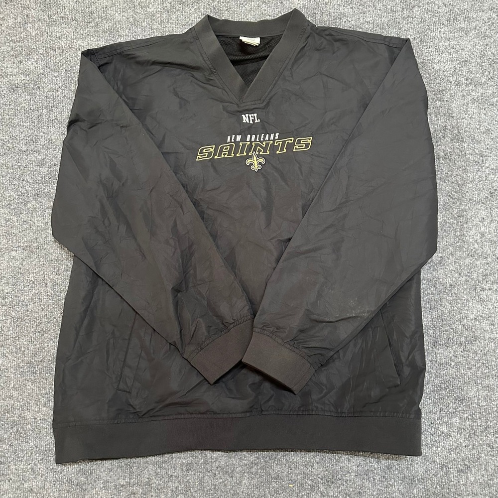 NFL Team Apparel Windbreaker Mens 2XL Black New Orleans Saints V-Neck Pullover